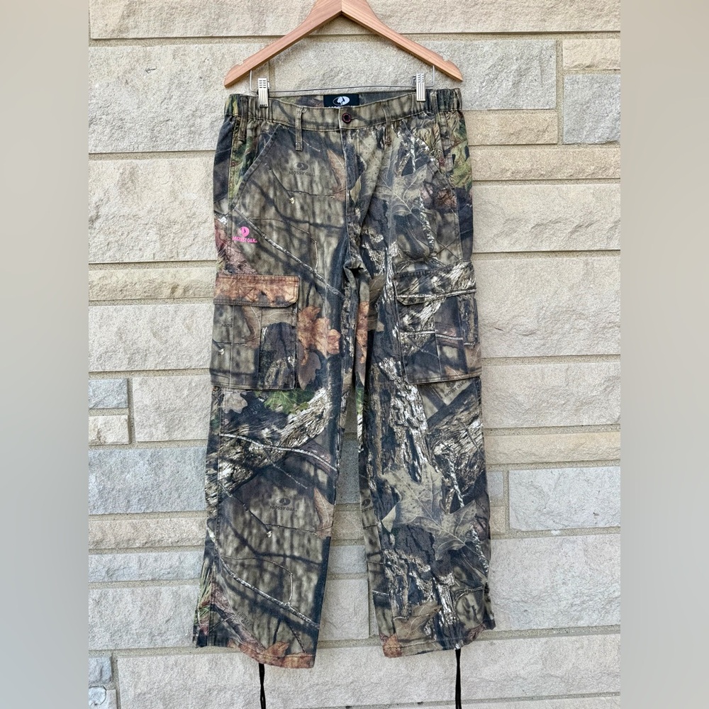 Mossy Oak Camouflage Women Large Pants Streetwear Pink Logo Drawstring Ankle See